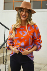 Leopard Round Neck Dropped Shoulder Sweater - Trendsi - Flyclothing LLC
