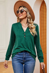 Notched Long Sleeve T-Shirt - Trendsi - Flyclothing LLC