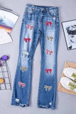 Sequin Bow Distressed Bootcut Jeans - Trendsi - Flyclothing LLC