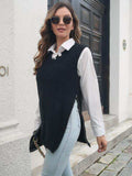Frayed Hem Slit Sweater Vest - Trendsi - Flyclothing LLC