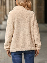 Fuzzy Pocketed Zip Up Jacket - Trendsi
