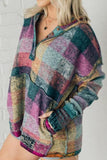 Multicolor Brushed Plaid Buttoned Pullover Oversized Hoodie - Trendsi