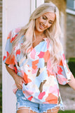 Printed Notched Neck Half Sleeve Blouse - Trendsi - Flyclothing LLC