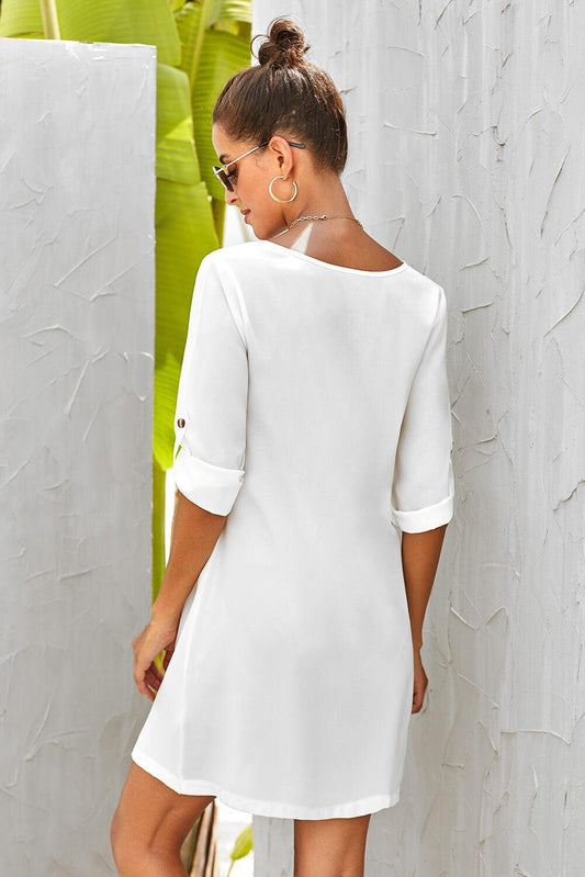 Buttoned V-Neck Dress - Trendsi