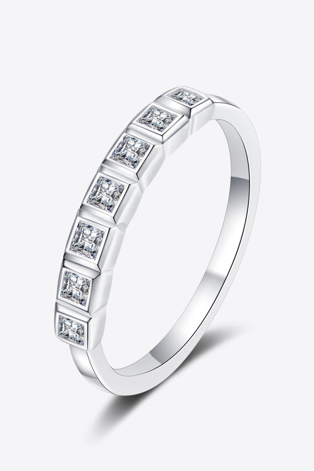 Moissanite Rhodium-Plated Half-Eternity Ring - Trendsi