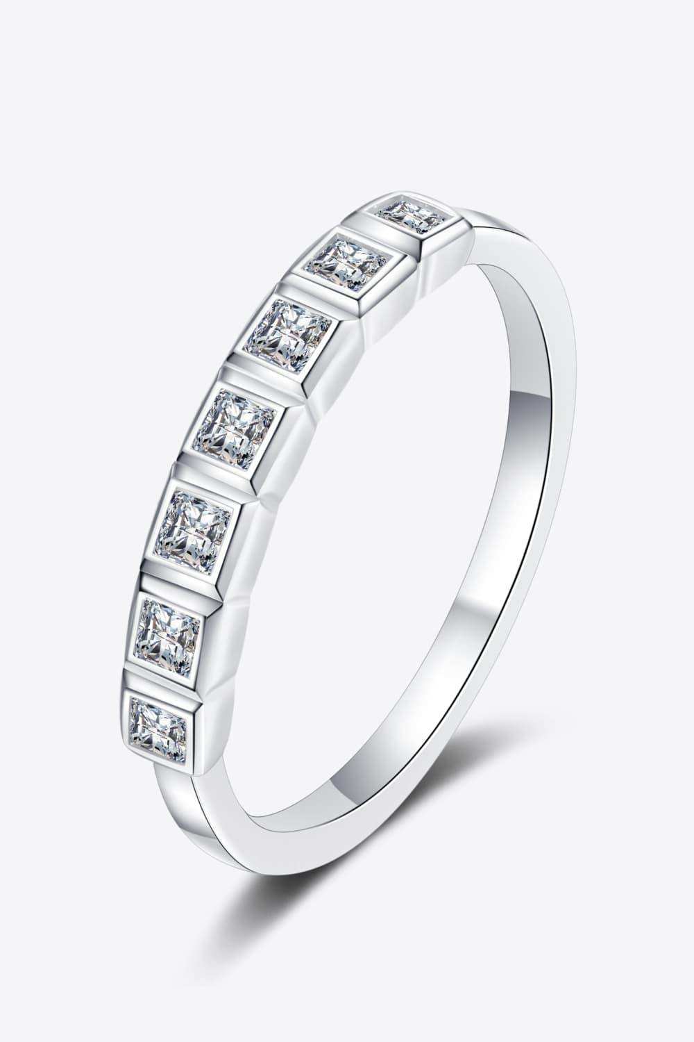 Moissanite Rhodium-Plated Half-Eternity Ring - Trendsi - Flyclothing LLC