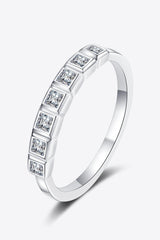 Moissanite Rhodium-Plated Half-Eternity Ring - Trendsi