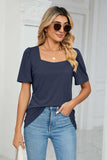 Square Neck Puff Sleeve Tee Shirt - Trendsi - Flyclothing LLC