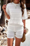 Eyelet Round Neck Top and Shorts Set - Trendsi - Flyclothing LLC