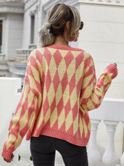 Argyle Button Front Drop Shoulder Cardigan - Trendsi