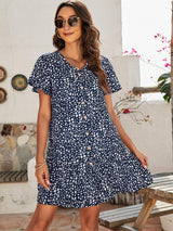 Animal Print Button Front Flutter Sleeve Dress - Trendsi - Flyclothing LLC