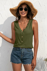 Buttoned Deep V Tank - Trendsi - Flyclothing LLC