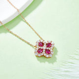Lab-Grown Ruby 925 Sterling Silver Flower Shape Necklace - Trendsi