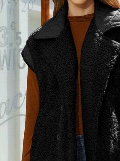 Fuzzy Collared Neck Button Up Vest Coat - Trendsi - Flyclothing LLC