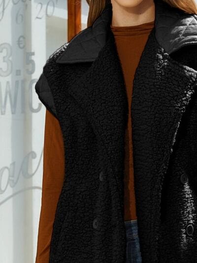 Fuzzy Collared Neck Button Up Vest Coat - Trendsi