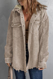 Snap Front Hooded Corduroy Shacket - Trendsi