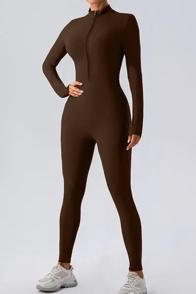 Half Zip Mock Neck Active Jumpsuit - Trendsi - Flyclothing LLC