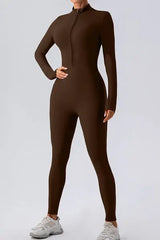 Half Zip Mock Neck Active Jumpsuit - Trendsi - Flyclothing LLC