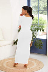 Round Neck Long Sleeve Maxi Wrap Dress - Trendsi - Flyclothing LLC