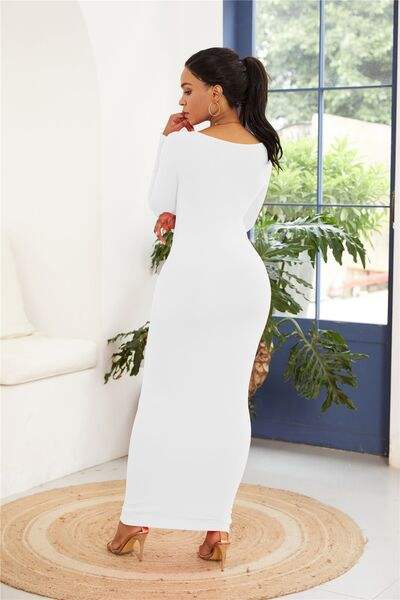Round Neck Long Sleeve Maxi Wrap Dress - Trendsi - Flyclothing LLC