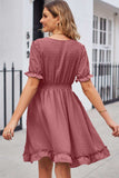 Swiss Dot Frill Trim Flounce Sleeve V-Neck Dress - Trendsi - Flyclothing LLC