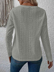 Eyelet Round Neck Long Sleeve Top - Trendsi