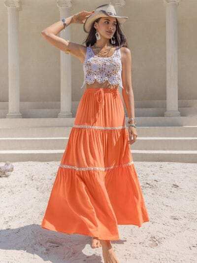 High Waist Maxi Tiered Skirt - Trendsi - Flyclothing LLC
