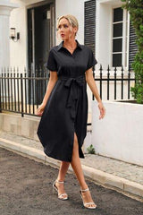 Tied Button Up Shirt Dress - Trendsi - Flyclothing LLC