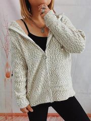 Zip Up Drawstring Long Sleeve Hooded Sweater - Flyclothing LLC