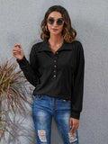 Half Button Dropped Shoulder Blouse - Trendsi - Flyclothing LLC