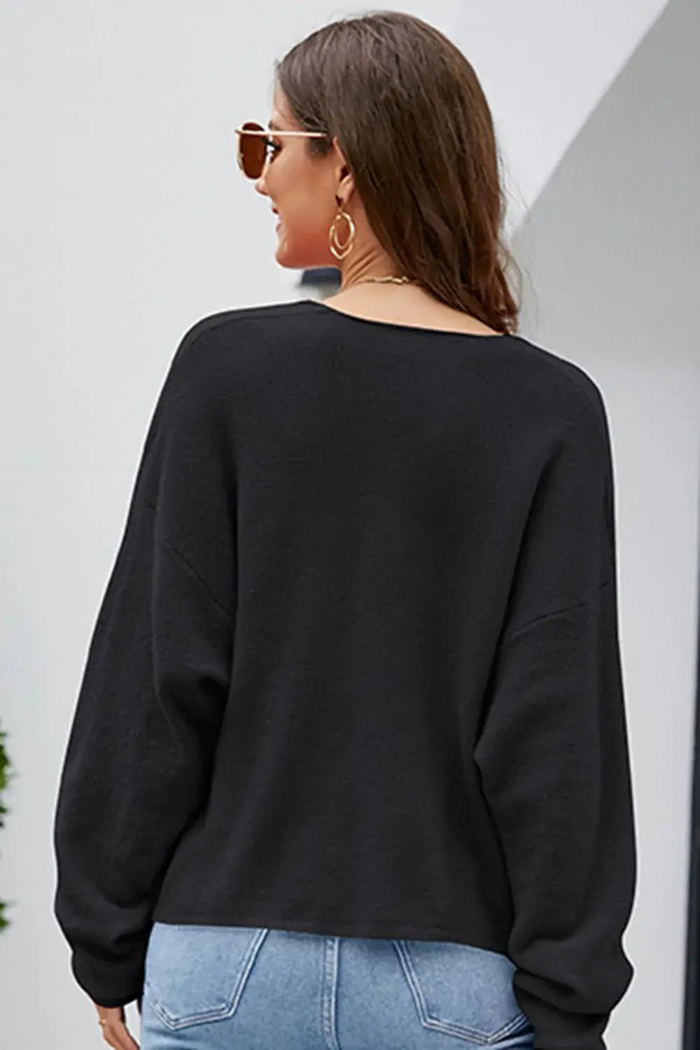 V-Neck Center Seam Sweater - Trendsi - Flyclothing LLC