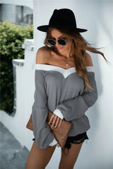 Off-Shoulder Waffle-knit Dropped Shoulder Blouse - Trendsi - Flyclothing LLC