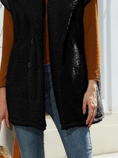 Fuzzy Collared Neck Button Up Vest Coat - Trendsi