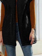 Fuzzy Collared Neck Button Up Vest Coat - Trendsi