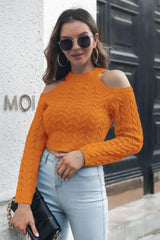 Cable-Knit Cold-Shoulder Sweater - Trendsi