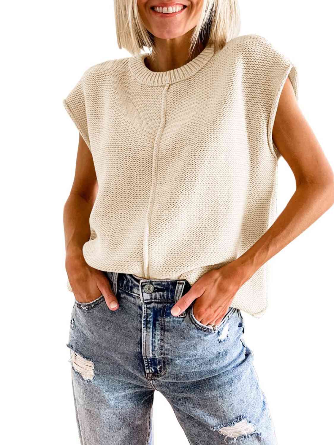 Cap Sleeve Sweater Vest - Trendsi - Flyclothing LLC