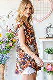 Heimish Full Size Ruffled Floral Round Neck Cap Sleeve Blouse - Trendsi