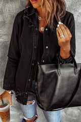 Distressed Snap Down Denim Jacket - Trendsi