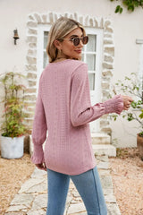 Eyelet V-Neck Smocked Flounce Sleeve Blouse - Trendsi - Flyclothing LLC