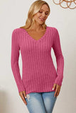 Basic Bae Full Size Ribbed V-Neck Long Sleeve T-Shirt - Trendsi - Flyclothing LLC