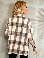 Plaid Button Down Collared Jacket - Trendsi