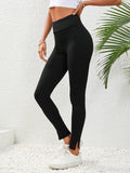 High Waist Slit Leggings - Trendsi