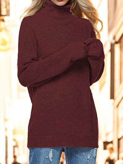 Turtleneck Drop Shoulder Long Sleeve Sweater - Trendsi - Flyclothing LLC