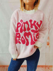 PINKY PROMISE Graphic Sweater - Trendsi