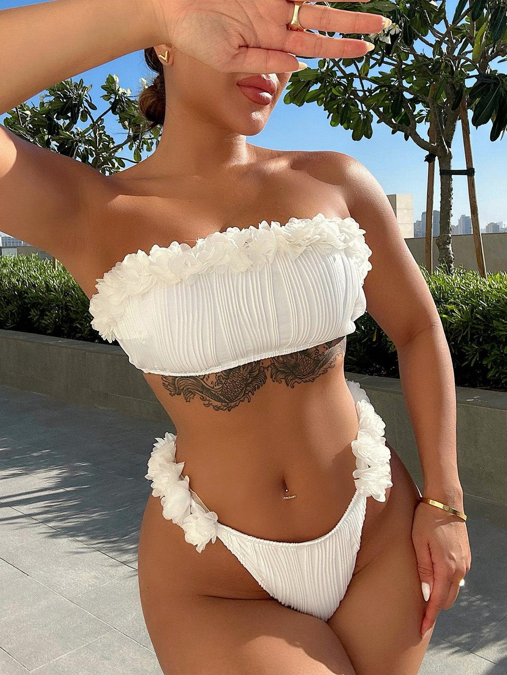 Applique Tie Back Two-Piece Bikini Set - Trendsi