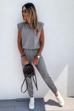 Padded Shoulder Top and Joggers Lounge Set - Trendsi