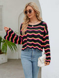 Round Neck Openwork Flare Sleeve Knit Top - Trendsi - Flyclothing LLC