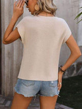 Pocketed Round Neck Cap Sleeve Sweater - Trendsi - Flyclothing LLC