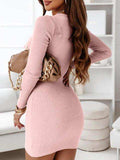 V-Neck Long Sleeve Ribbed Dress - Trendsi - Flyclothing LLC