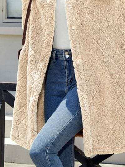 Texture Button Up Dropped Shoulder Coat - Trendsi - Flyclothing LLC